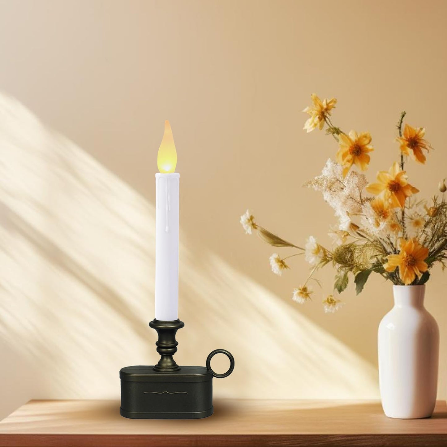 LitTerra Window Candles Battery Operated with Timer 8 Hours on and 16 Hours of Led Warm White with Flicker Flame (Vintage Base)