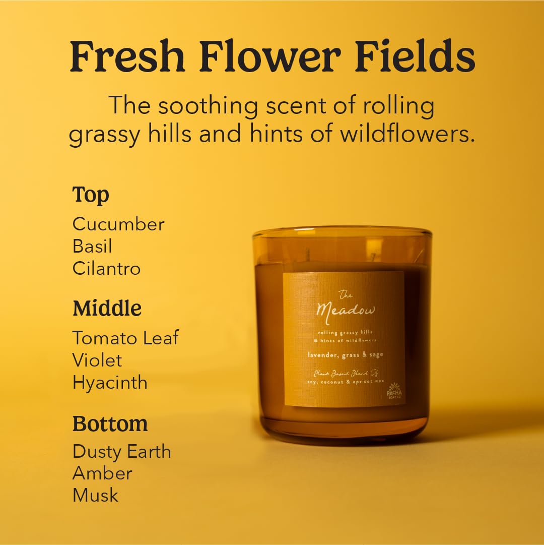 PACHA SOAP Co. Origins & Elements Candle Collection, The Meadow, 12 oz - Scents of Lavender, Grass, and Sage - Clean Burning, Soy, Coconut & Apricot Wax, Lead-Free Wick, Cruelty-Free, Recyclable