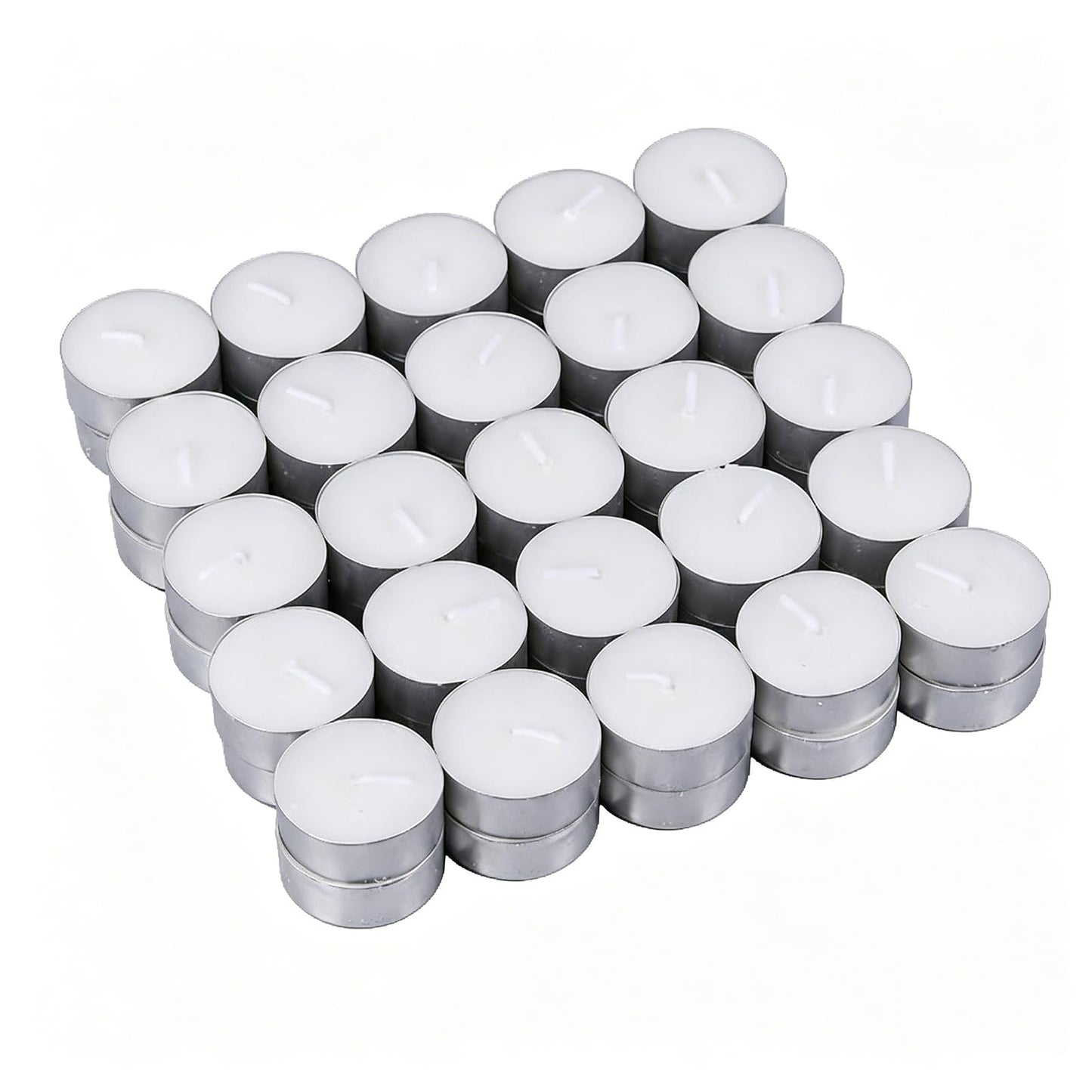 Paraffin Wax Tealight Candles 50 Pack Long Burning Aluminum Cup Candles for Home Scented Odor Eliminating Candle for Smoking Pet Kitchen White Unscented