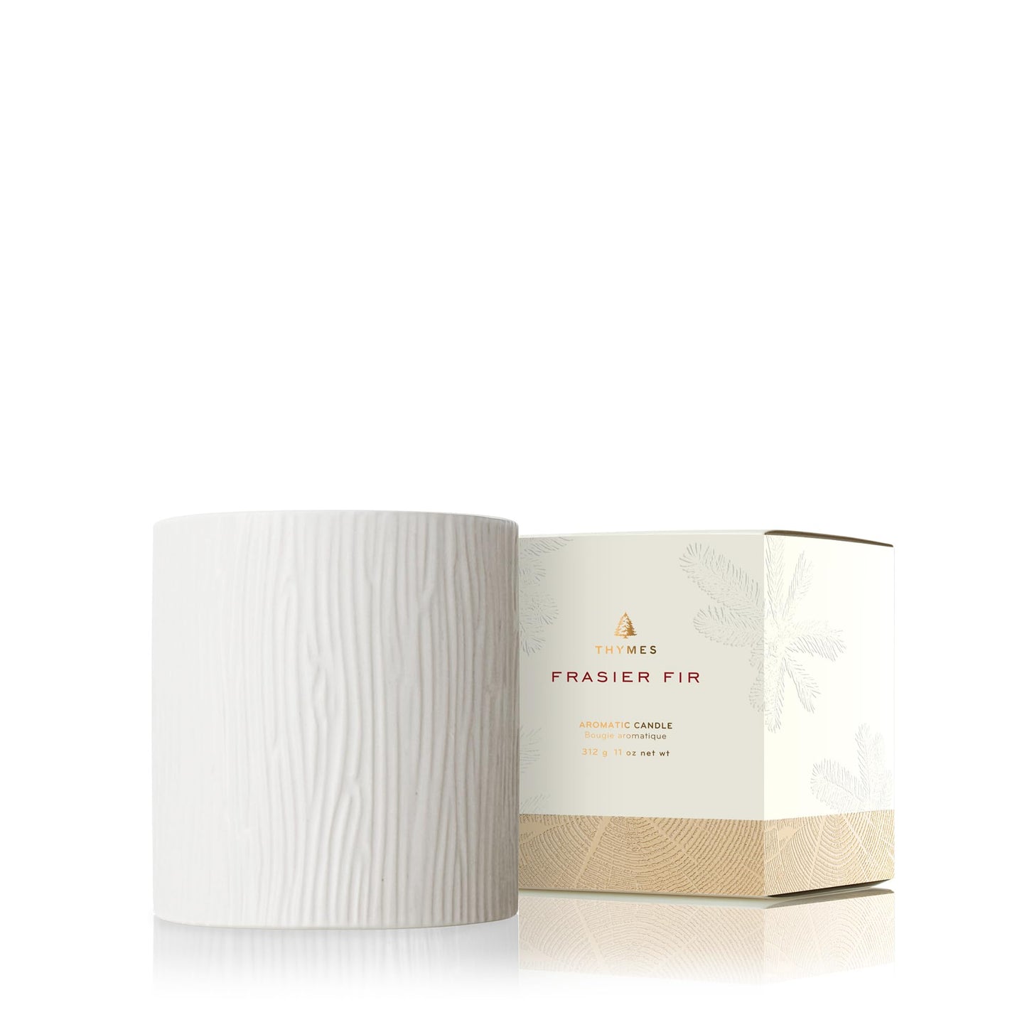 Thymes Frasier Fir Candle - Gilded Collection - Wood Grain Ceramic Design with 24-Karate Gold Rim - Mountain Fresh Fragrance - Elegant Winter Candle Scents - Gifts for Women & Men (Medium, 11 oz)
