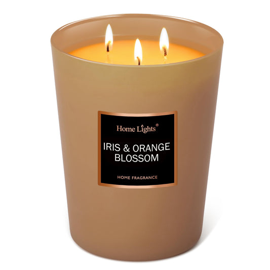 HomeLights Scented Candles | Large Jar Candle-33.3 Oz. Natural Soy Aromatherapy Candles | Up to 130 Hours Burn Time with 3 Cotton Wicks, Home Decorative Fragrance Candle Gift - Iris & Orange Blossom