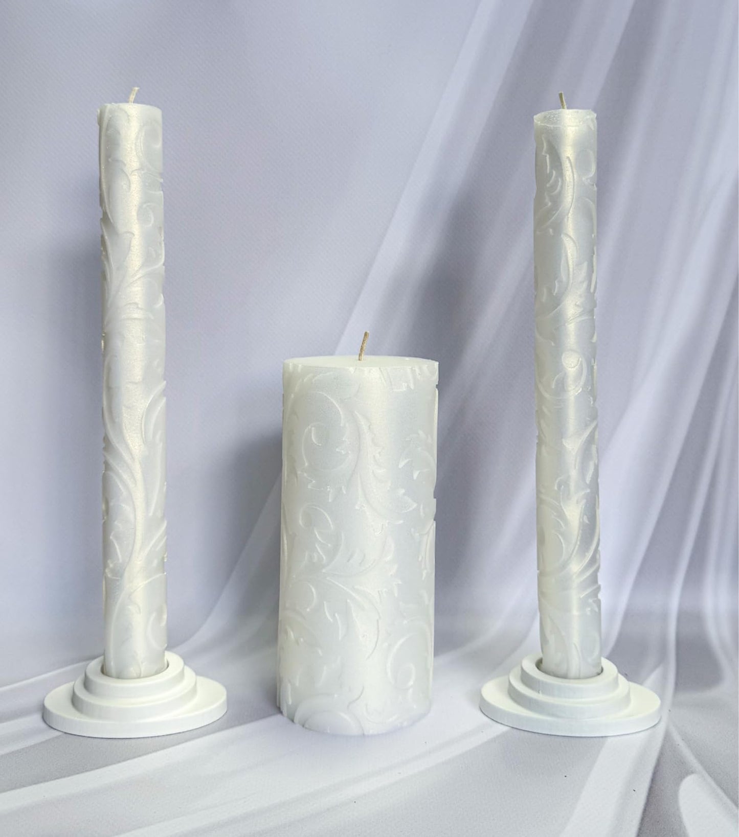 Magik Life Unity Candle Set - Wedding Ceremony & Reception – 6” Pillar & Two 10” Taper Candles – Long Burning Unity Candles for Marriage Ritual – Handmade in USA – Frozen|White