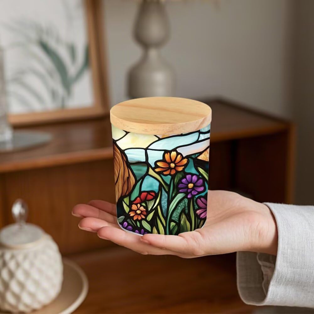 Stained Glass Golden Retriever Dog Tea Light Candle Holders, Pet Memorial Tealight Candle Holder Jar with Wooden Lid, Bereavement Remembrance Votive Candlesticks Dog Memorial Gifts for Loss of Dog
