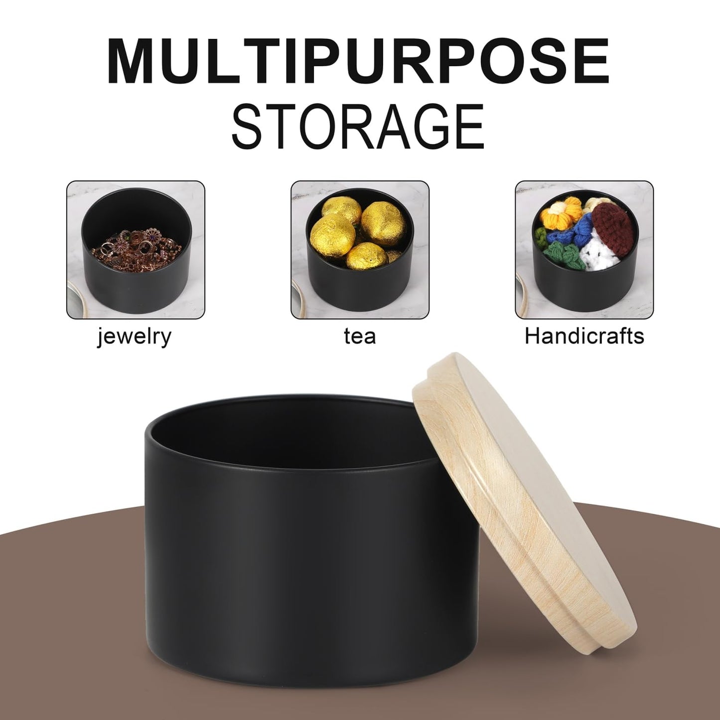 SONVIIBOX 24 PCS 4oz Candle Tins, Black tins with Wood-Grain Metal lids,Candle Jars for Making Candles Bulk,4 oz Candle Jars,Tin Jars for Candle Making (4OZ, Black)