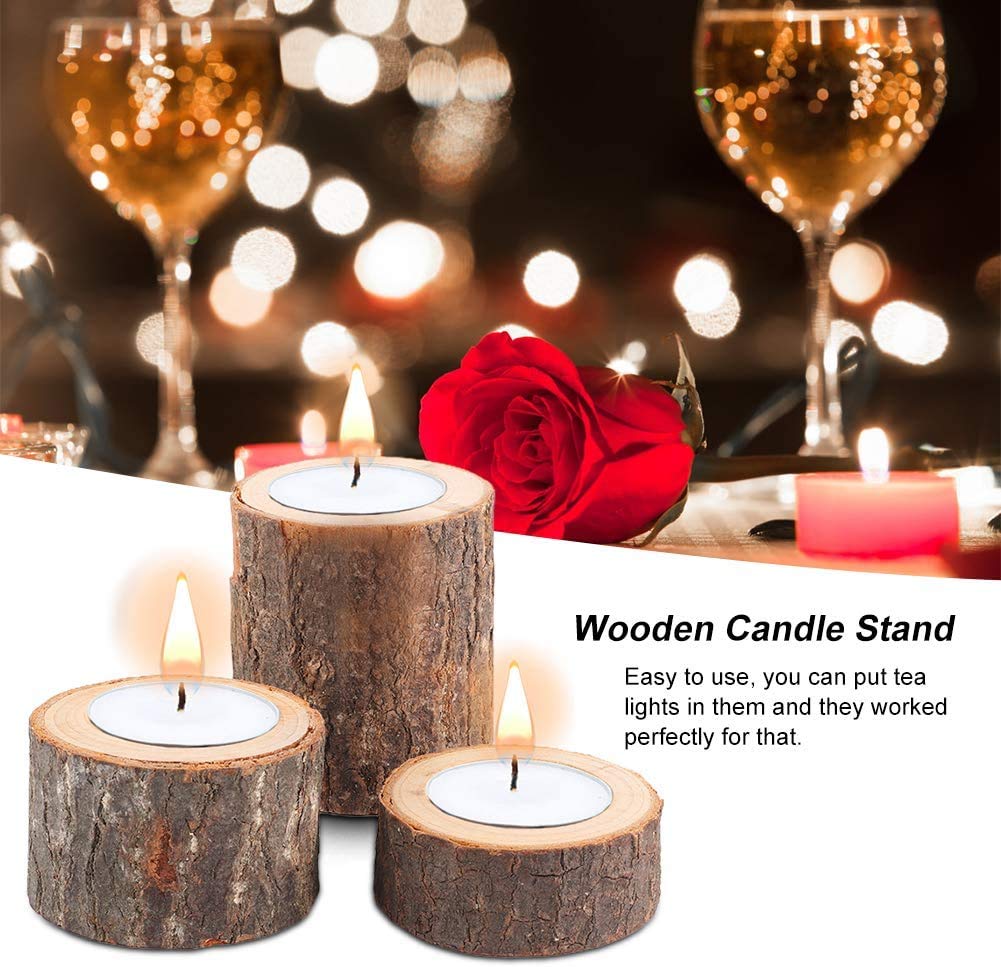 Yikko Wooden Tea Light Candle Holders, Personalized Wooden Votive Tealight Holder for Wedding Centerpieces for Table, Wedding |Birthday Party |Valentine's Day |Home Decoration - Set of 6