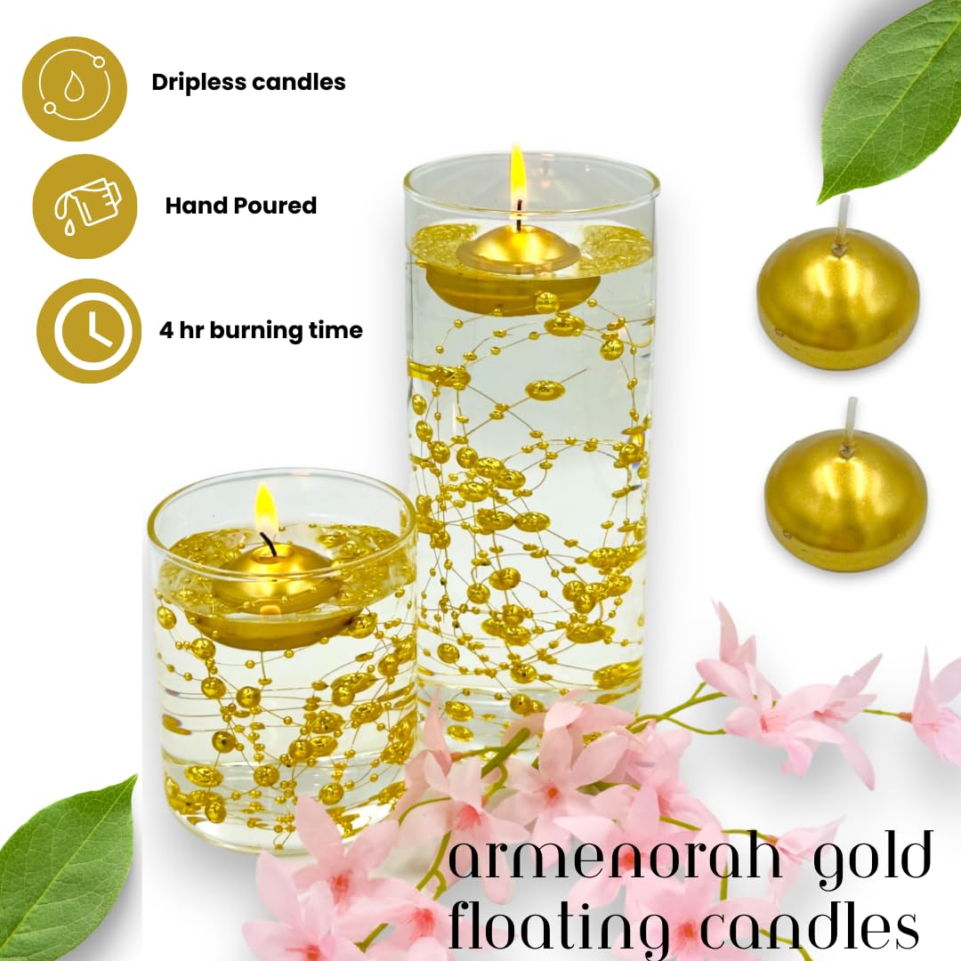 Armenorah Gold Floating Candles, 1.75' Wedding Favors, Unscented, 24 Count