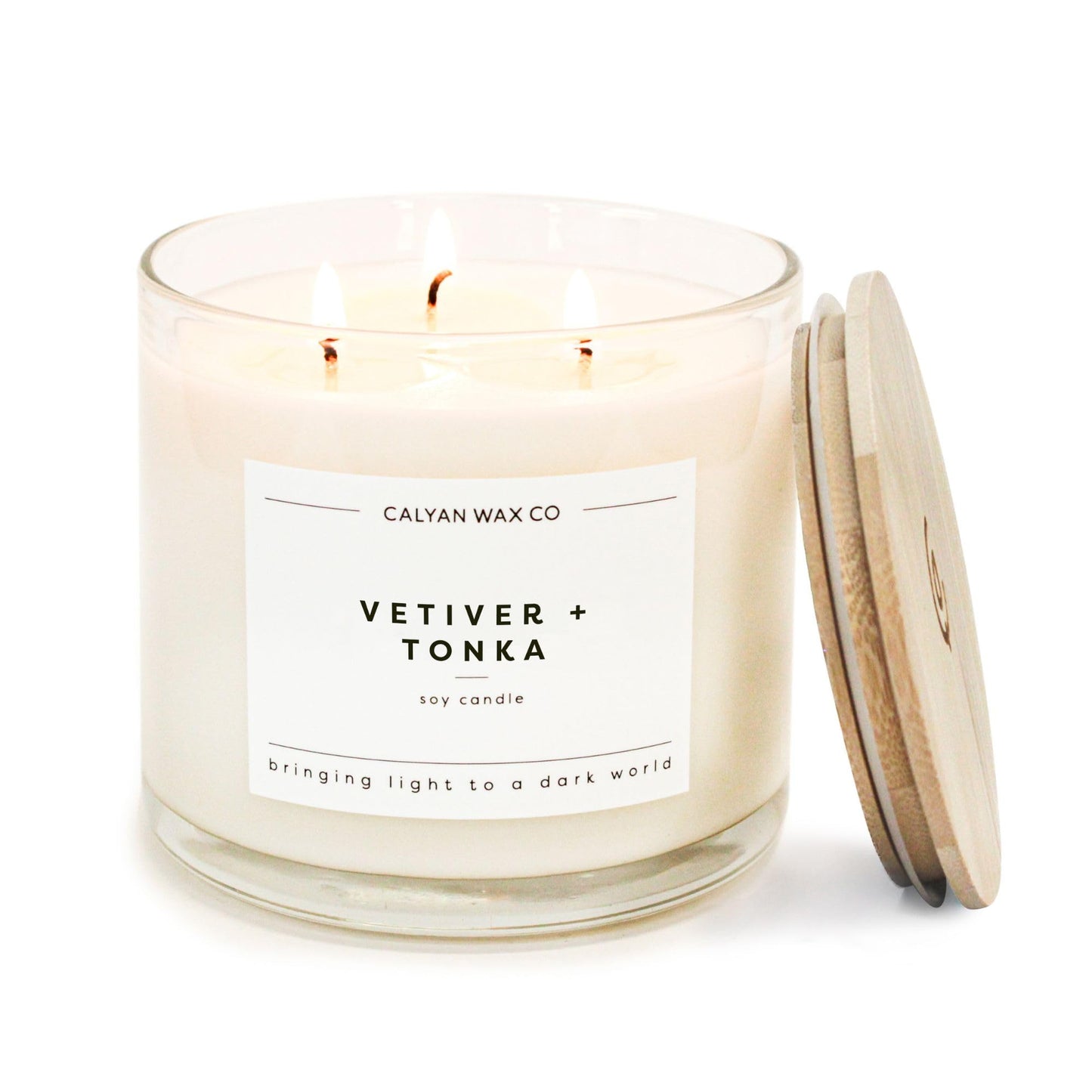 Calyan Wax Co. Vetiver & Tonka 3 Wick Scented Candle - 43 Hour Burn - Luxury 3 Wick Soy Candles - Clean Soy Wax Candles - Long Lasting Large Glass Jar Candle for Home - 14.9oz