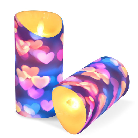 Valentines Flameless Candles Set of 2 Pink Blue Heart Neon Pattern Realistic LED Candles with Remote Battery Operated Holiday Decorations