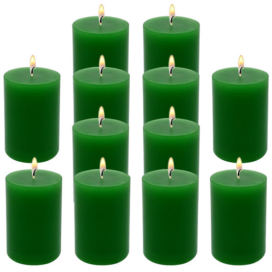2"x3" Green Pillar Candles, Hand-Poured Candles Set of 12, Emergency Candles, Dripless Pillar Candles for Weddings, Parties, Halloween, Church, Home Décor