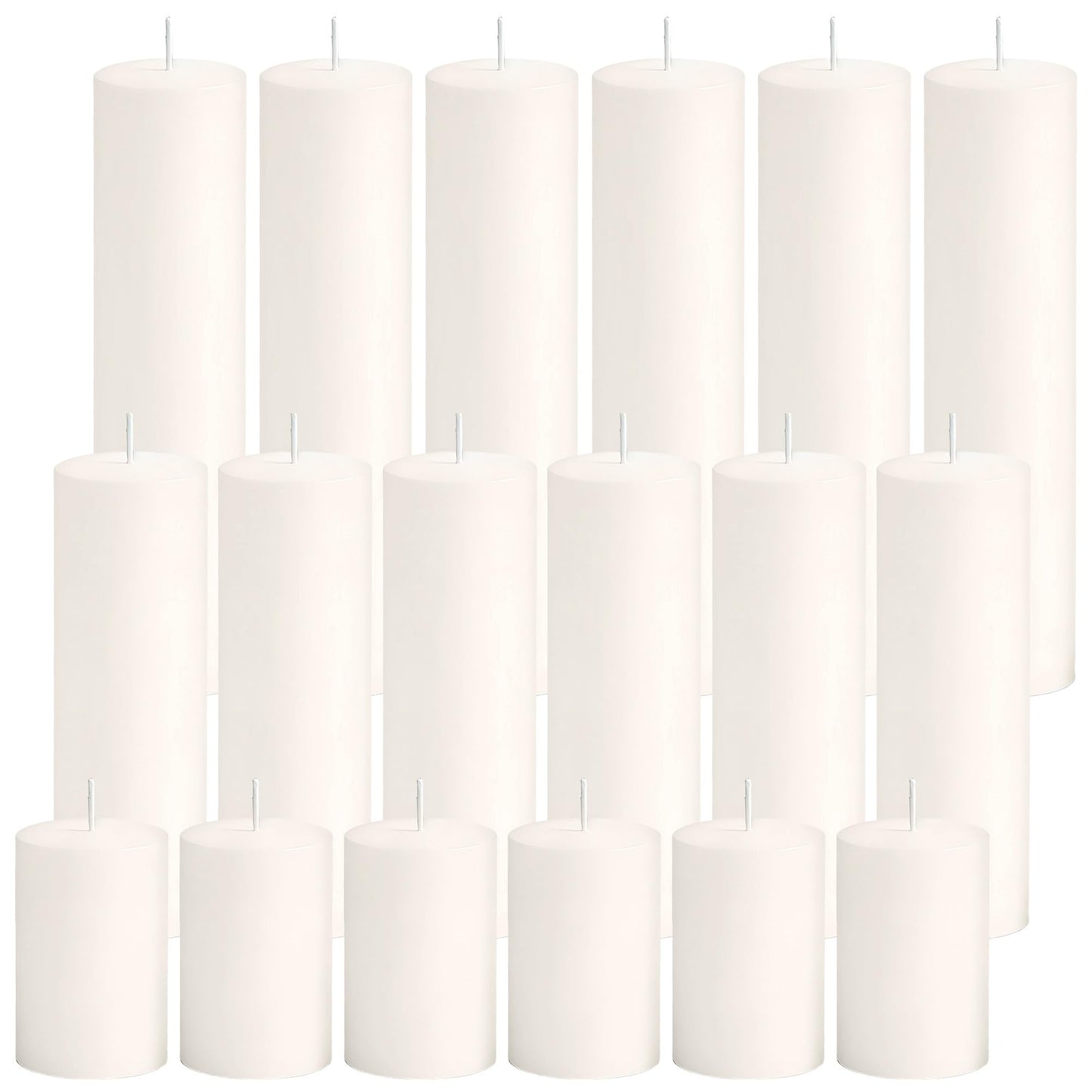 SDBALLBZ 18 Pcs Ivory Pillar Candles Bulk Set, 2x3” 2x6” 2x8” Paraffin Hurricane Candles, Unscented Dripless Smokeless, Long Burning for Party Wedding Events Home Decor