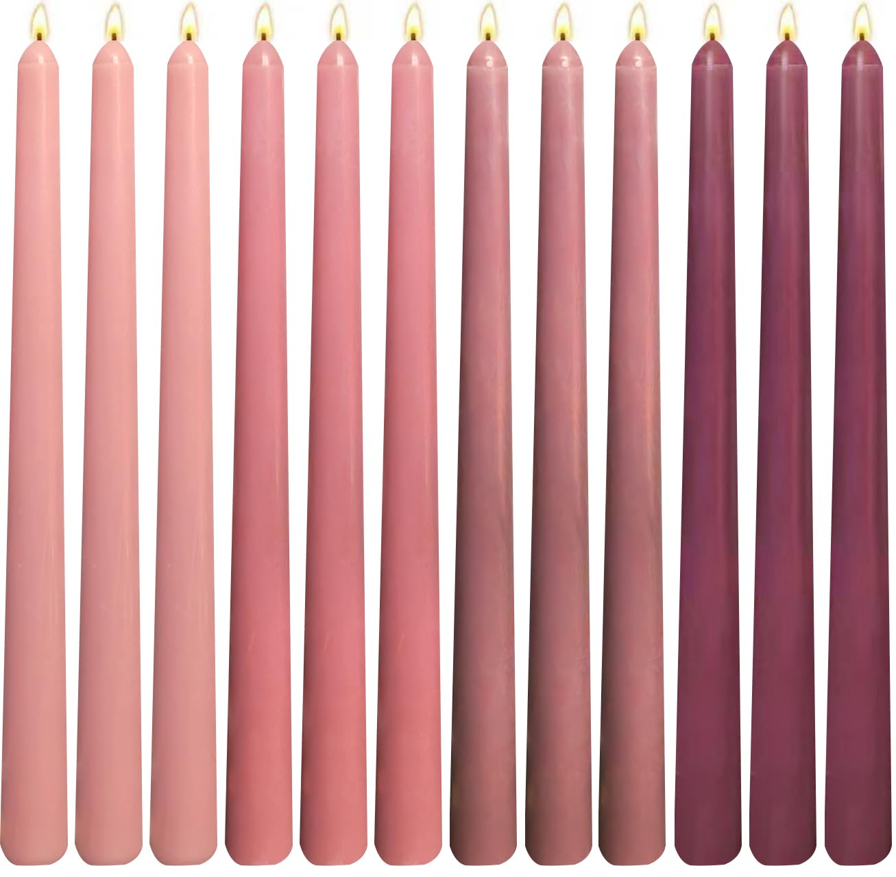 12-Pack Gradient Dusty Rose Taper Candles, 10 Inch Unscented Dripless Candlesticks, Long-Lasting Burn Time of 7-8 Hours, Perfect for Dinners Parties and Home Décor