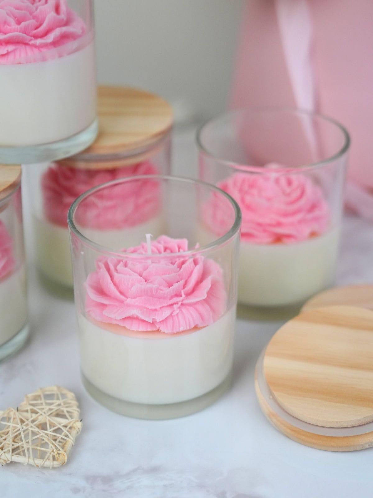 Valentine’s Day Candle Gift Set – Luxury Handmade Soy Candles for Couples (1 x 8 oz Glass + 3 x 4 oz)