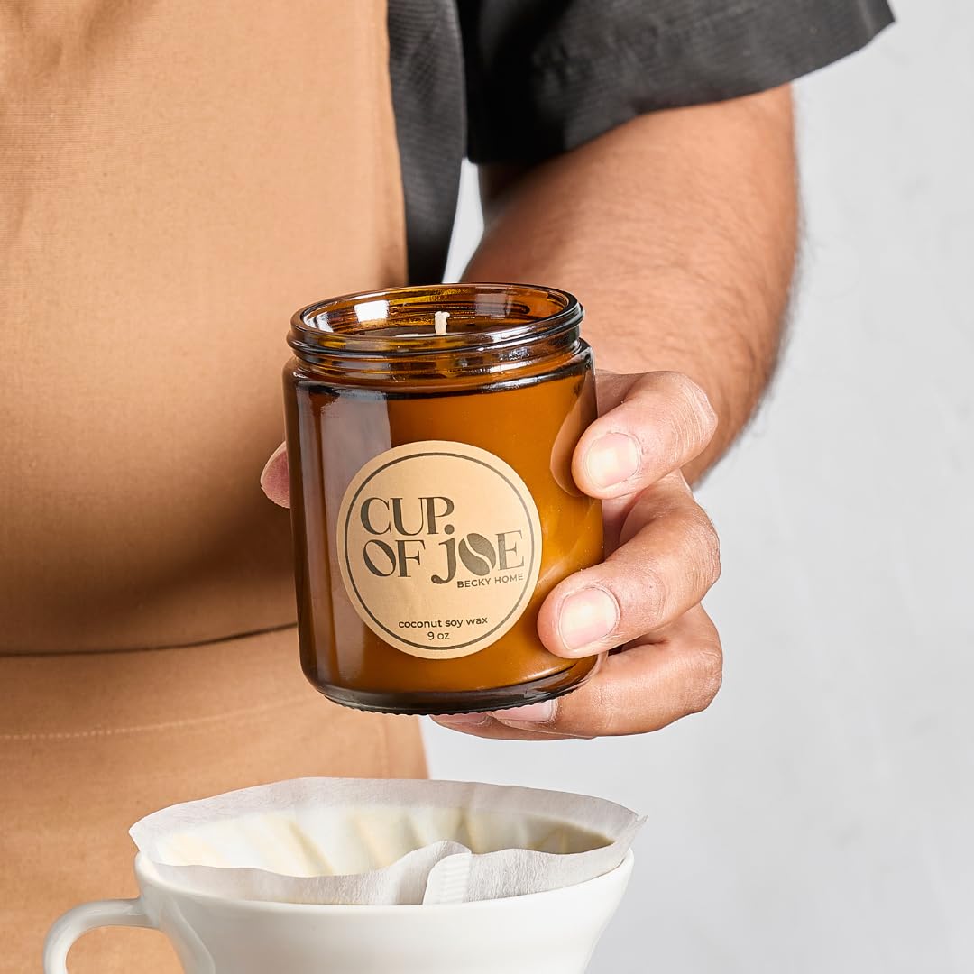 Becky Home 9 oz Coffee Scented Candle, Fresh Espresso Candle, Macchiato Coffee Candles, Large Jar Candles for Women, Gift for Men and Women, Amber Glass