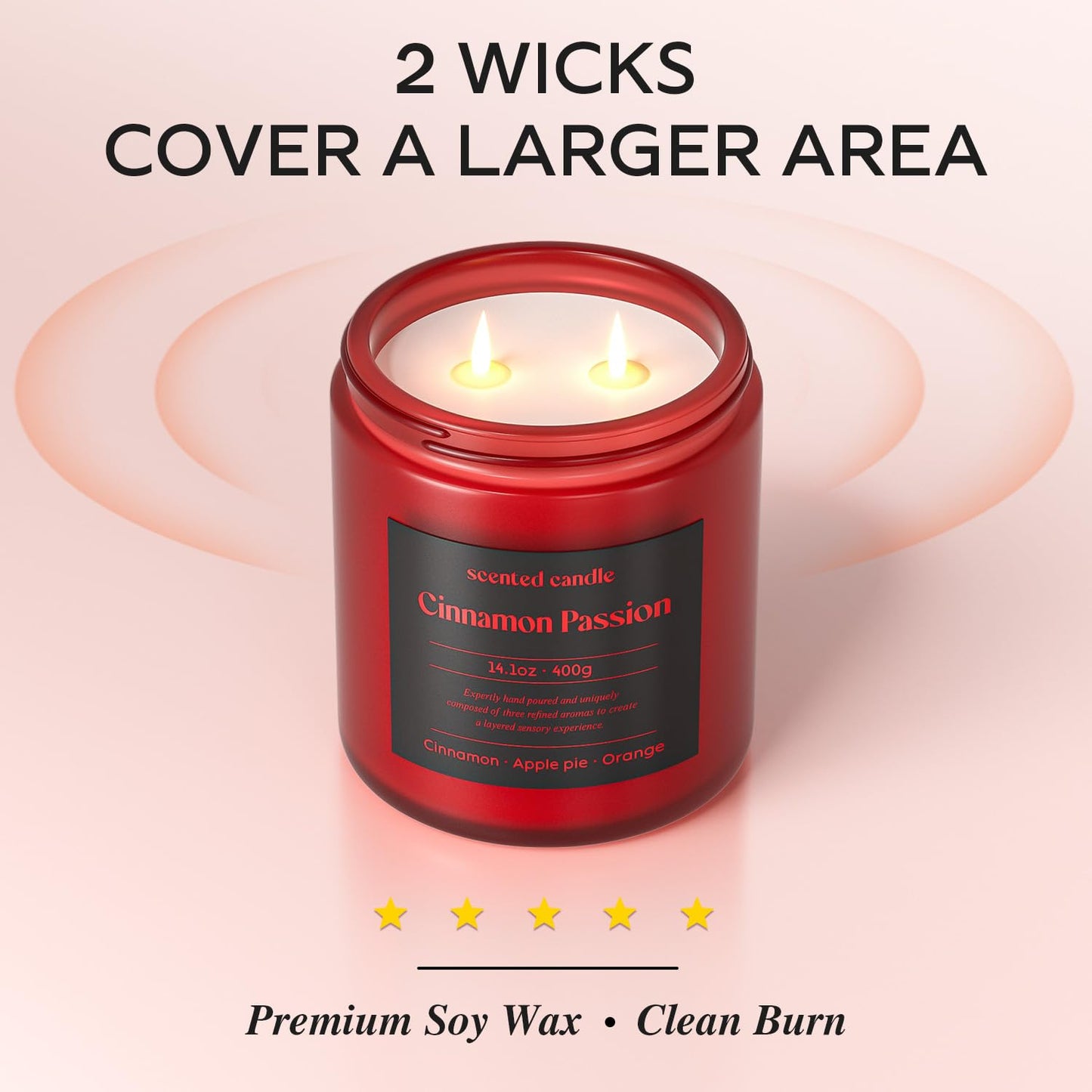 CHILLFLAME Cinnamon Candle, 14.1 oz Fall Candles for Home, 2 Wicks Blended Scents Scented Candles for Women and Men, Birthday Gifts for Women (Cinnamon+Apple Pie+Orange)
