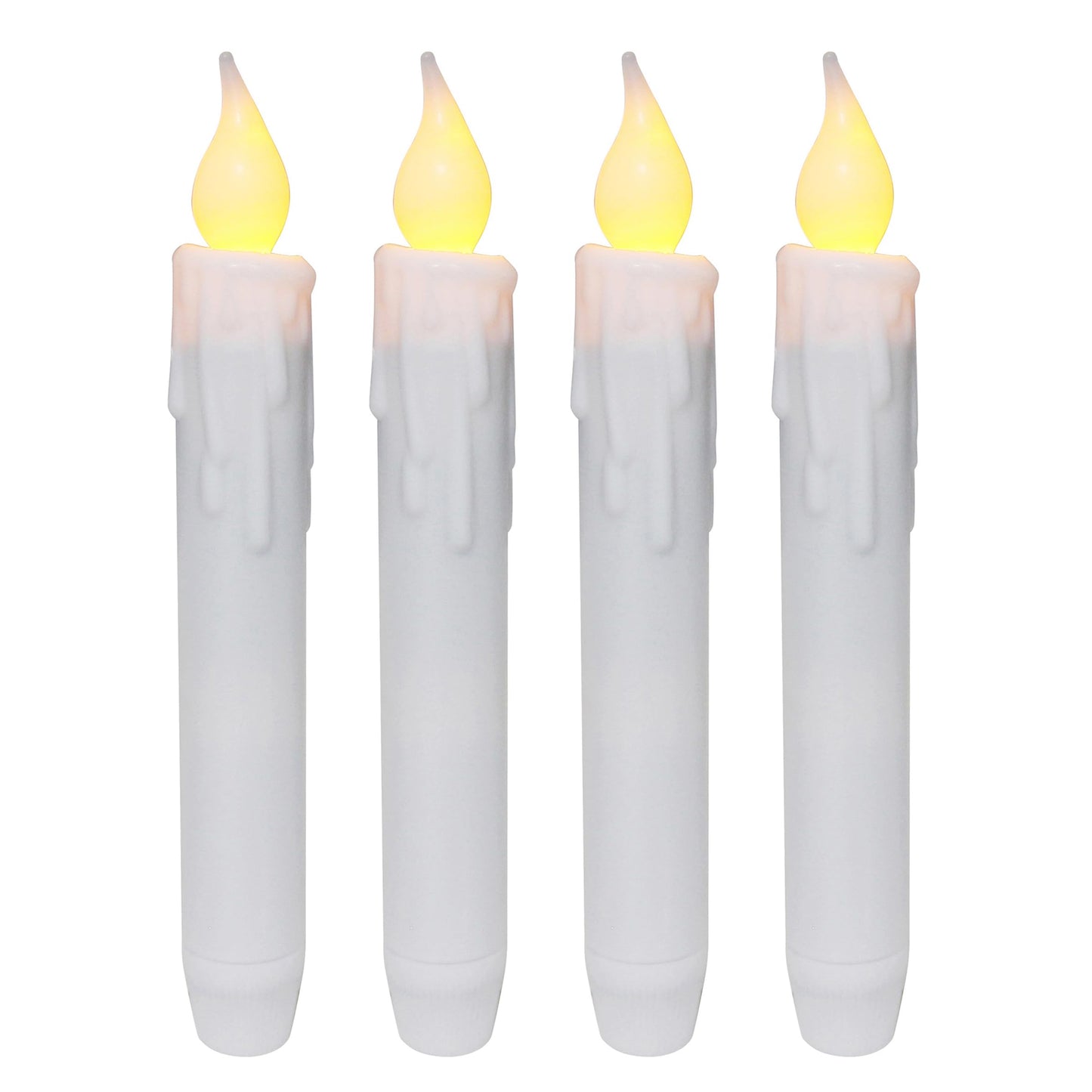 CVHOMEDECO. Flickering Taper Candles LED Drip Flameless Candles, Battery Operated with Timer, White, 6-3/4 Inch, Set of 4