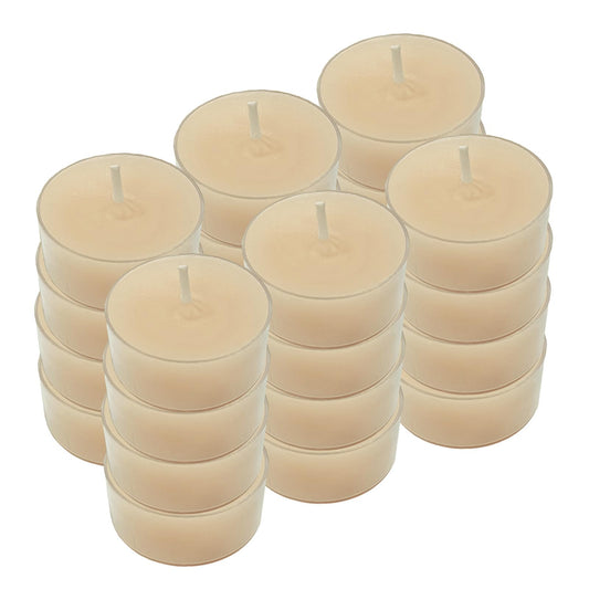 NJAO HOO 24 Pack Bayberry Scented Tealight Candles 6 Hours Burn Beige Tea Candle Clear Cup Small Round Candle for Home Decor and Aromatherapy