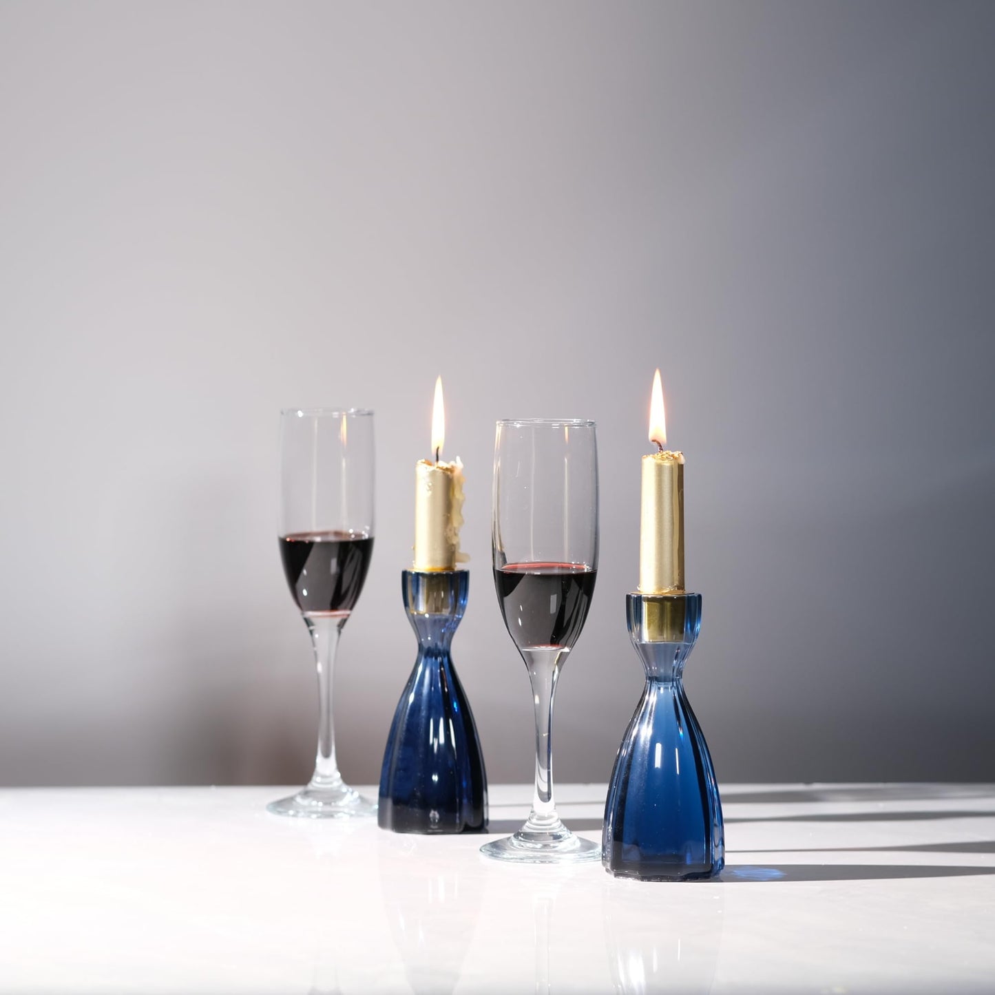 ICNBUYS Twizzle Twist Candle Holder, Decorative Candlestick for Table Display, Romantic Decoration, Unique Home DÉCOR Aesthetic, Housewarming Gift, Black Blue Height 5.7 inches Set of 2 - Resin