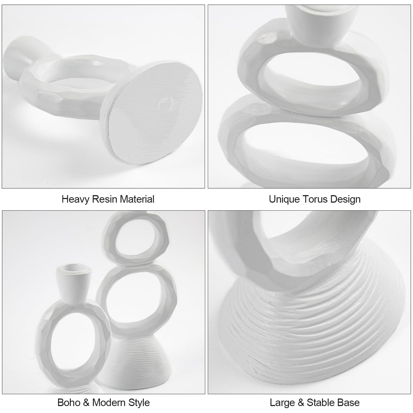 White Taper Candle Holders for Candlesticks, Unique Decorative Candlesticks Holder Home Decor Set of 2 for Fall Thanksgiving Wedding Table Centerpiece Decorations, Modern Aesthetic Room Decor（Resin）