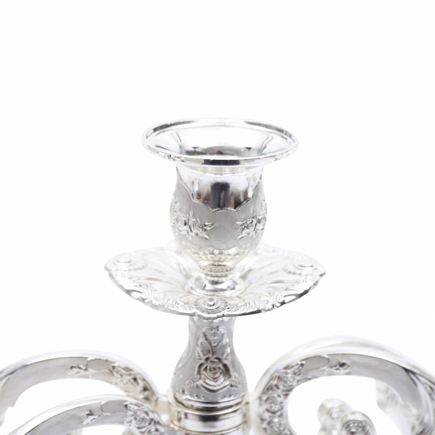 Headery Elegant 14.56”H Mental Tall Candelabra,5 Arm Candle Holder Candlestick Holder, Taper Candle Holder with Three-Dimensional Carving for Wedding Dinner Party Chrismas Ceremony Home Decor(Silver)
