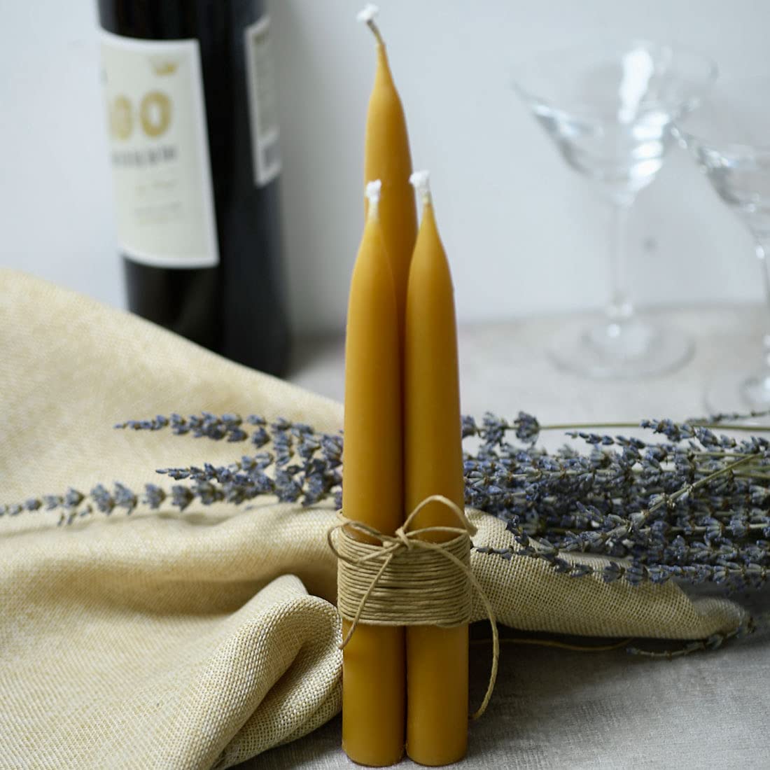 8 inch Natural Beeswax Taper Candles Set of 6, DEYBBY Smokeless and Dripless Organic Natural Beeswax Candles for Home Dinner Decor Emergency Housewarming Gift, Long Lasting Burning, Nontoxic