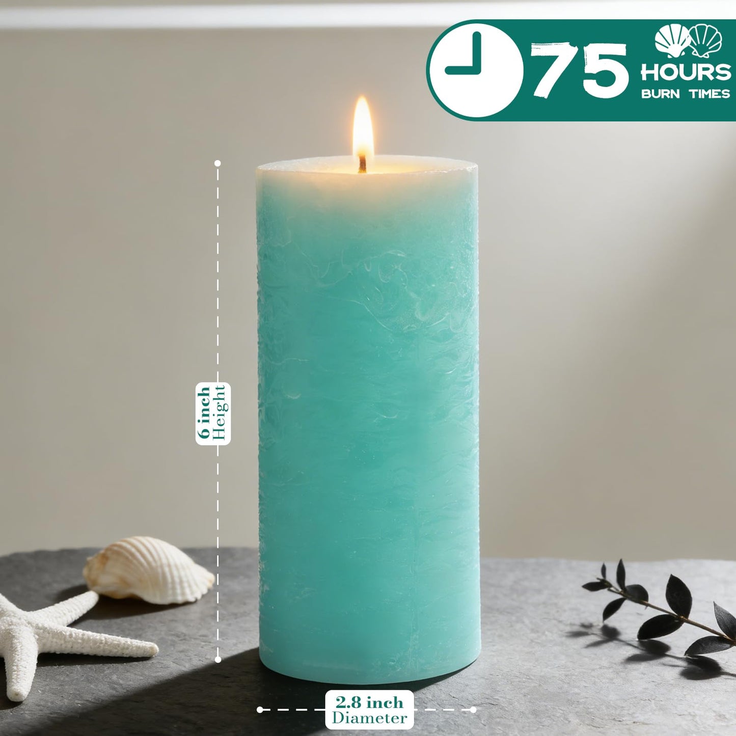 Ocean Breeze Scented Pillar Candle - 2.8x6 Inch, 75-Hour Burn, Textured Blue Coastal Candle with Sea Salt & Driftwood Fragrance, Luxury Air Freshening Aromatherapy Pillar for Home Relaxation