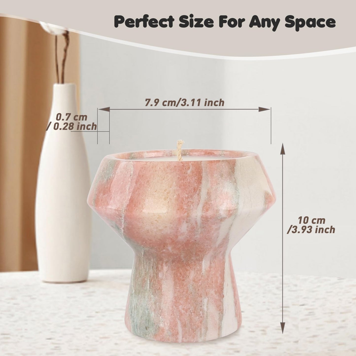 Natural Stone Candle | Handcrafted Red Marble Container | Warm Glow Home Decor |Soy Wax | Non Toxic, Cotton Wicks | Reusable Keepsake Jar | Unique Gift