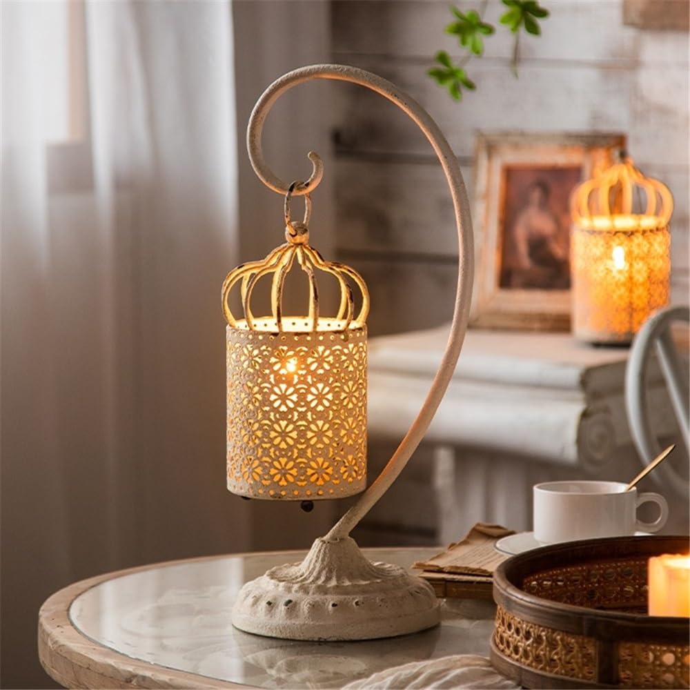 cfycfy987 Candelabra Retro Old Birdcage Wrought Iron Candlestick Decorative Candle Stand for Table Wedding Dinning Party Candle Sticks Holder(White)