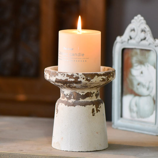 SOFE Rustic Wood Candle Holders Pillar, Distressed White Candle Holder, Wooden Candlestick Farmhouse Candle Holders Vintage Pillar Candle Holder for Dining Table Centerpiece, Shabby Chic Decor