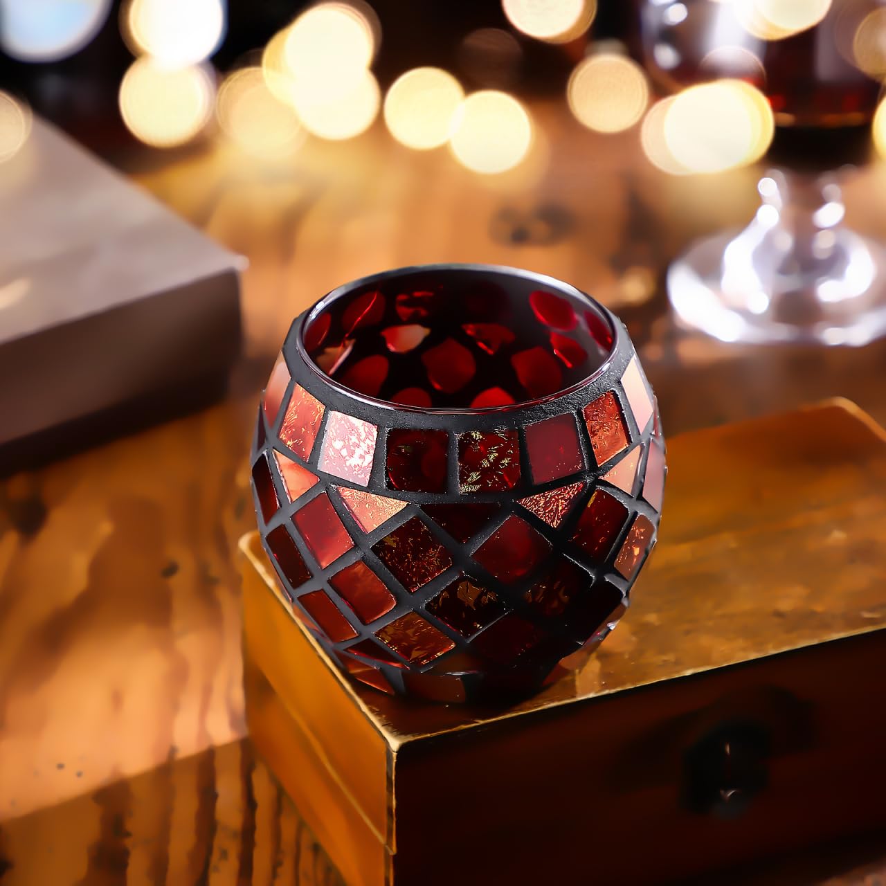 Toyvian Glass Mosaic Candle Holder Kit, DIY Stained Glass Kit for Adults Home Decor Fun Arts and Crafts Present for Valentine Birthday Mother’s Day Present Christmas Dining Table Centerpieces