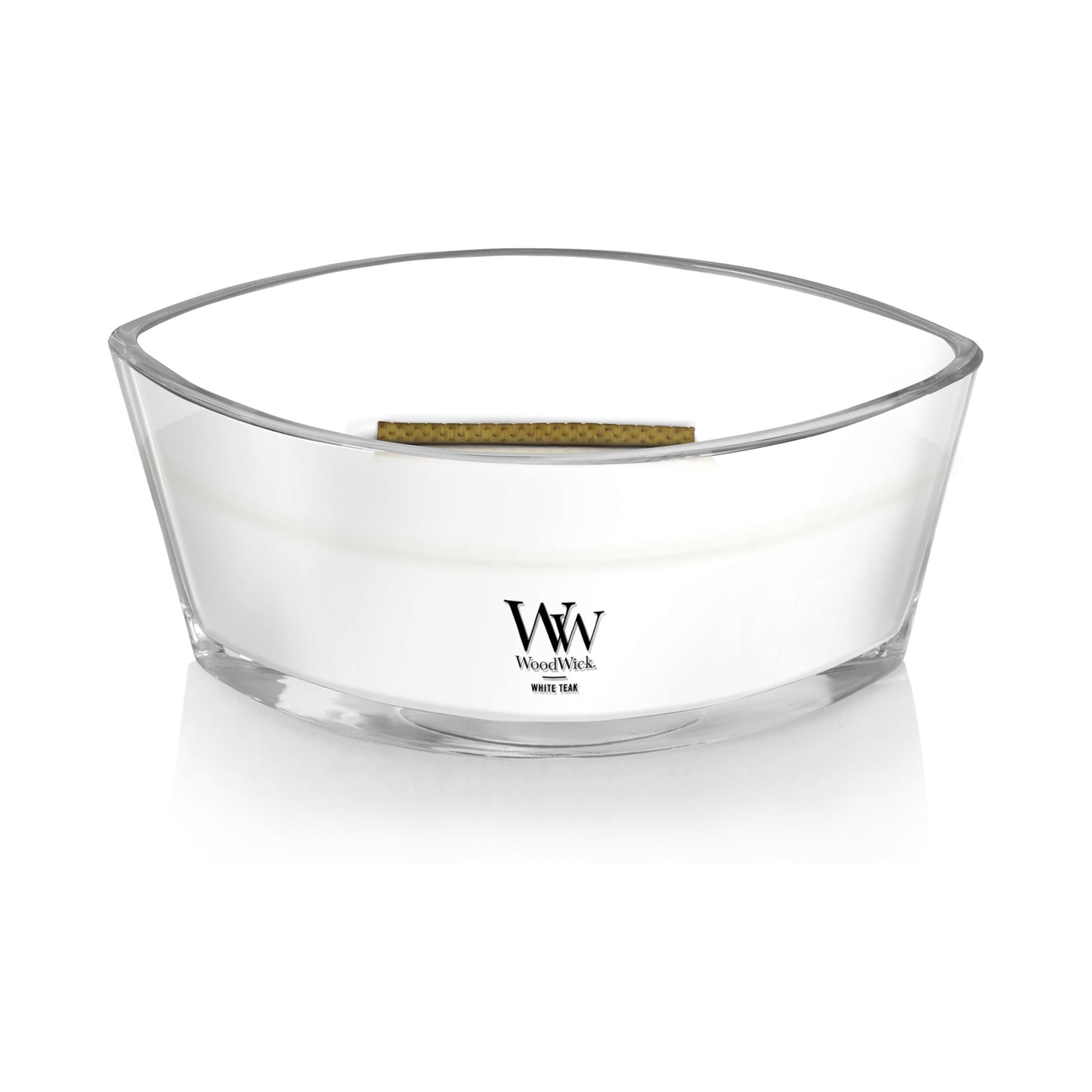 WoodWick White Teak Gifts for Women and Men, 16 oz Ellipse Candle with Crackling Wick