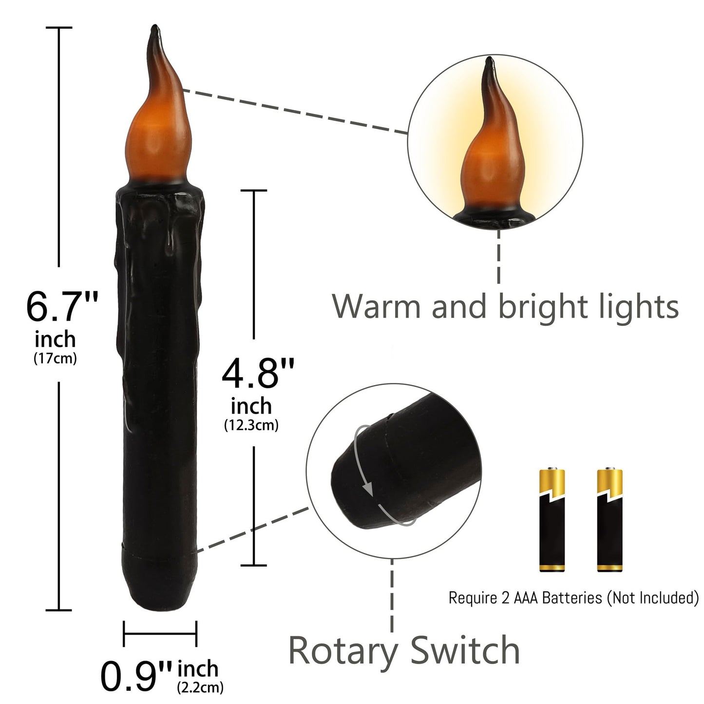Gedengni Black Candlesticks Flameless Taper Candle, 4pcs Real Wax LED Tapered Candles Remote Dipped Candle 6inches Battery Chandelier for Enchanting Weddings Harry Potter Inspired Vigils,B