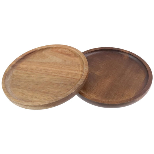 UTALIND Wood Candle Holder Farmhouse Decor, Wooden Pillar Candles Decorative Tray for Pillar Floating Candles Round Wooden Plate Pedestal Stand for Coffee Table Christmas Decor,2Pcs(Brown)