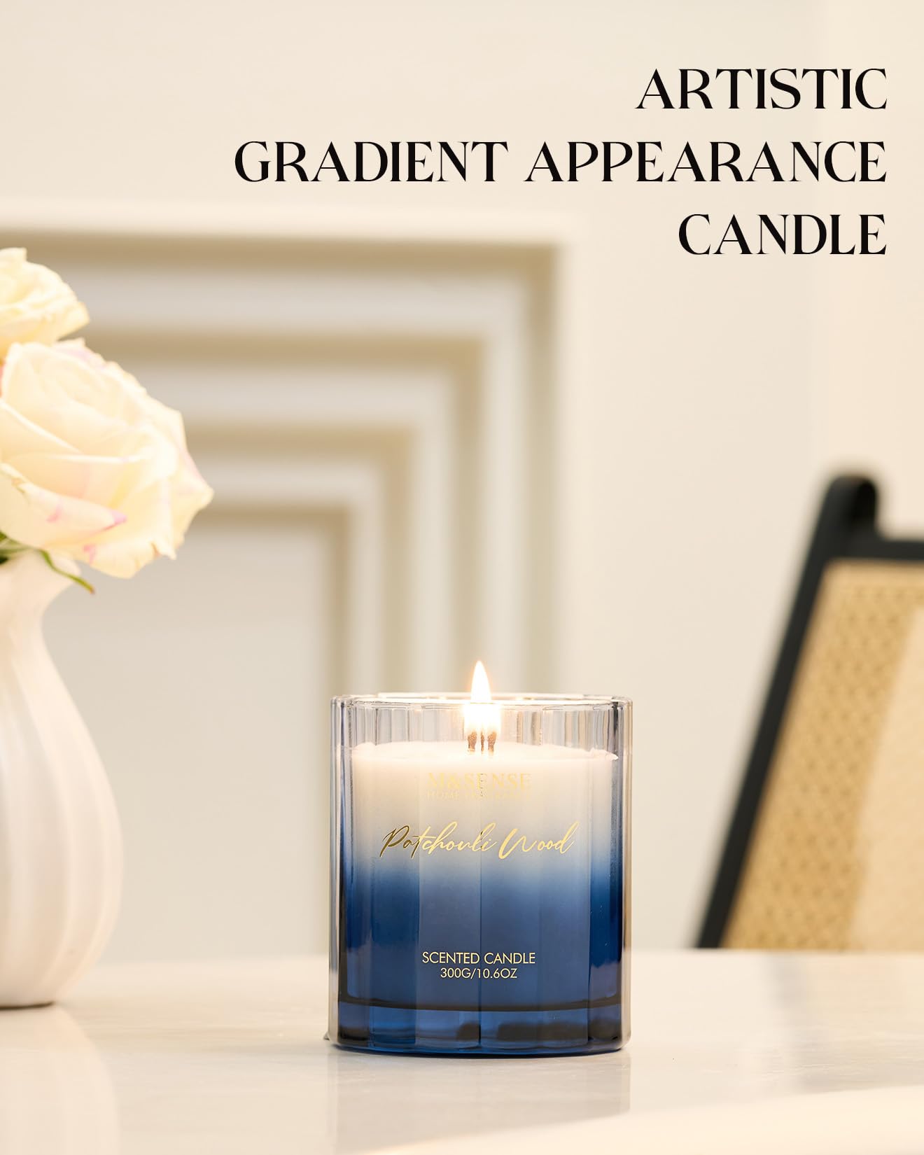M&SENSE Sandalwood Patchouli Scented Candle - 10.6oz Natural Soy Wax 60-Hour Long Lasting Burn Time Non Toxic Strong Woody Scented Candle for Men Women