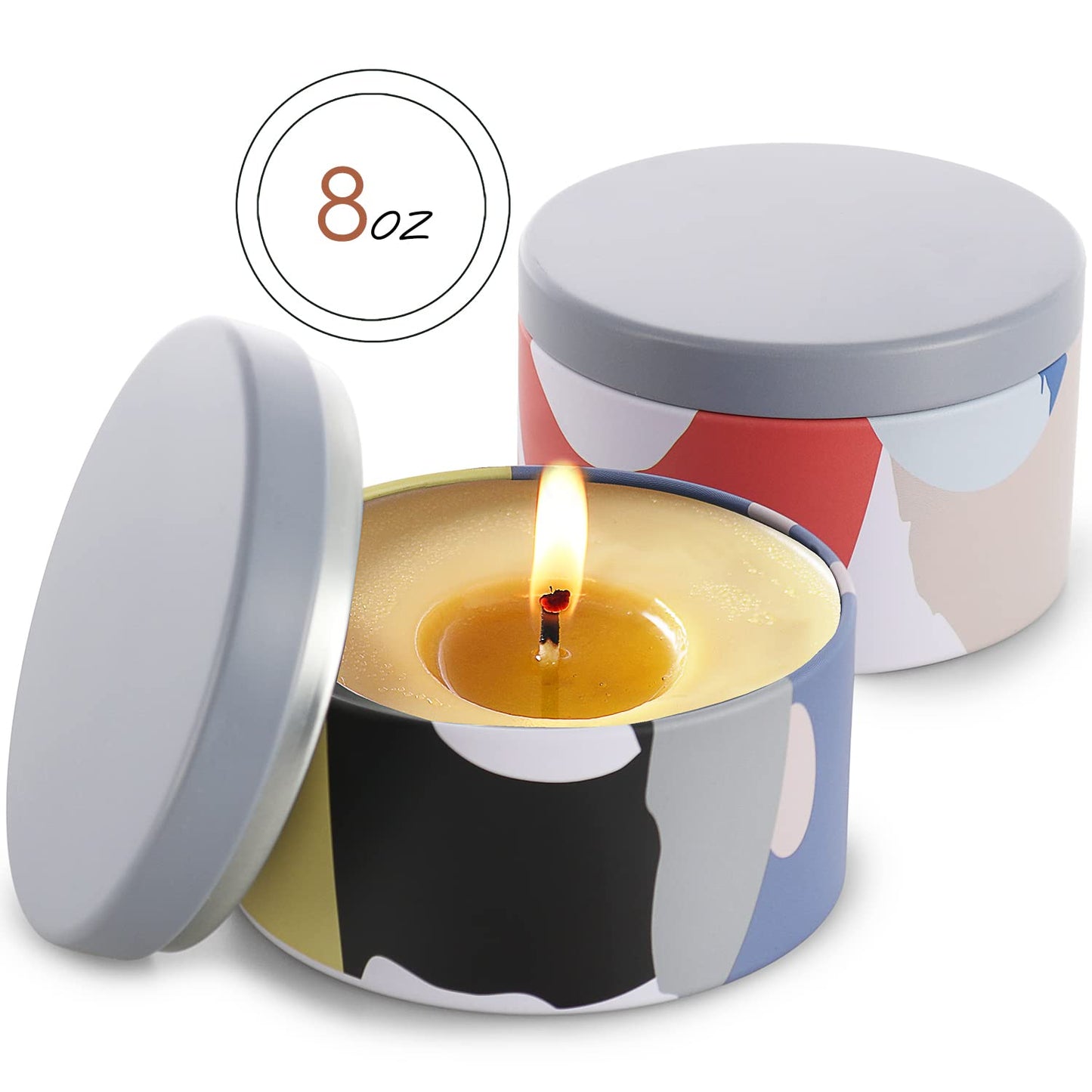 Hearth & Harbor Tin Candle Jars for Making Candles - DIY Candle Containers with Lids - Metal Candle Jars - Bulk Tins Storage for Candle - (24 Pieces) - (8 Ounces) - Artistic Floral