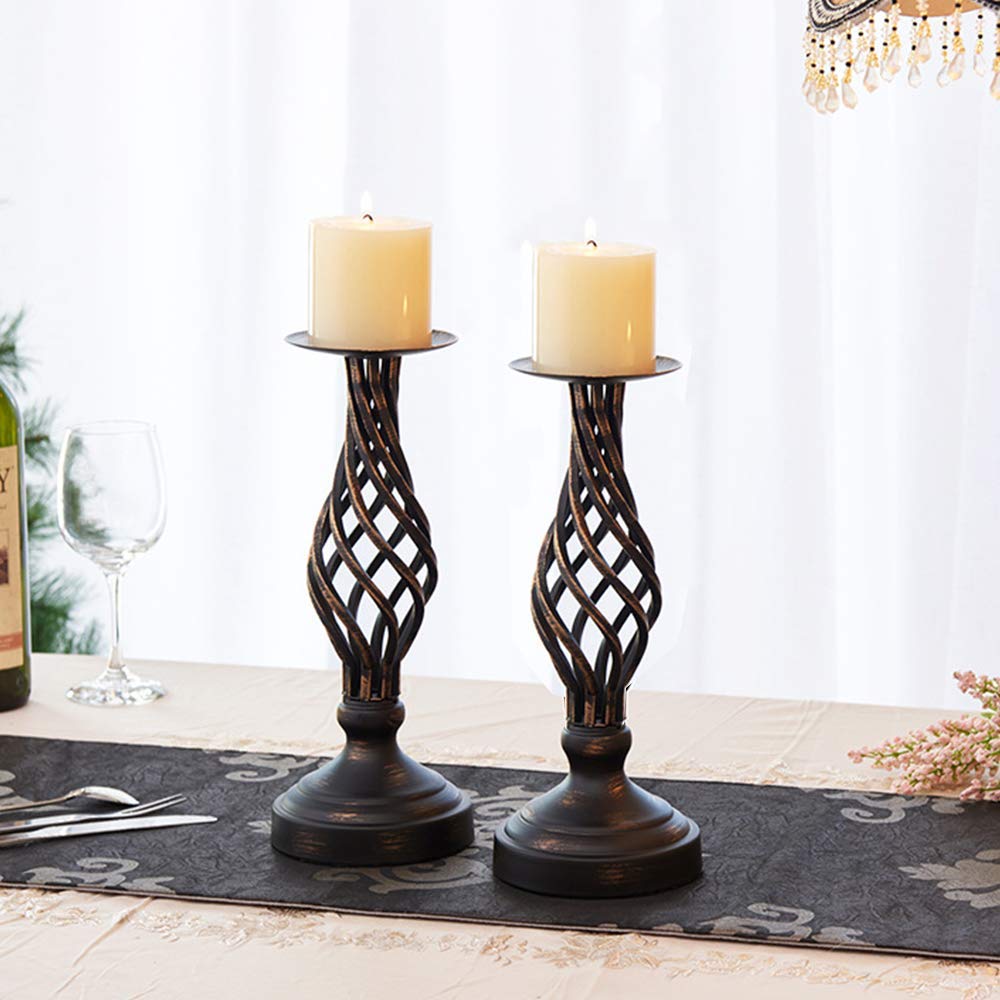 Column Candle Holder, Candle Holder Stand Metal Pillar Romantic Candlesticks Home Decor Candle Stand Candle Holders for Fireplace, Living or Dining Room Table, Gifts for Wedding Set of 2 (S + L) (Col