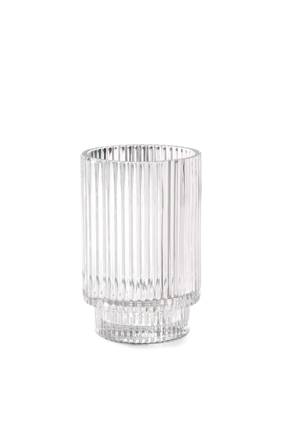 Serene Spaces Living Clear Ribbed Glass Votive Holder, Perfect for Weddings and Home Décor, Measures 5" Tall and 3.5" Diameter