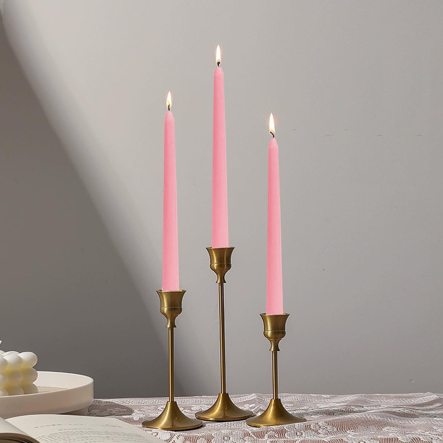 Topsics 12 Pack Pink Taper Candles, 10 inch Unscented Dripless Candlesticks Valentine's Candles - 8 Hours Long Burning Candles for Home Decor, Wedding, Valentine's Day