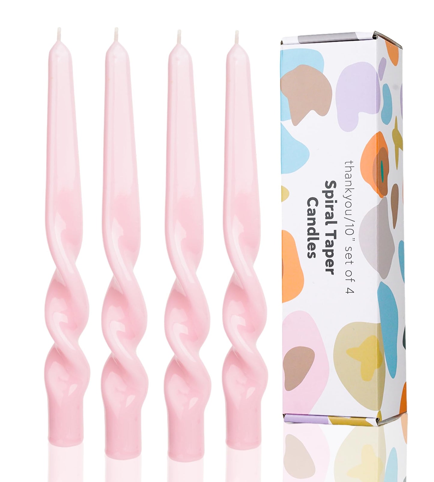 LPUSA Twisted Pink Spiral Taper Candles - Conical Stick Dinner Candles, Unscented, Dripless - 4pcs, H 10 Inch (Ice Cream Pink-A)