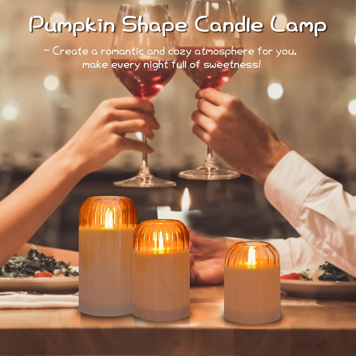 LEDHOLYT Rechargeable Jar Flameless Candle, Flashing LED Pillar Real Wax Candle with Remote Control and Timer, Black Pumpkin Glass Electronic Candles for Room Decoration, 1 Set of 3
