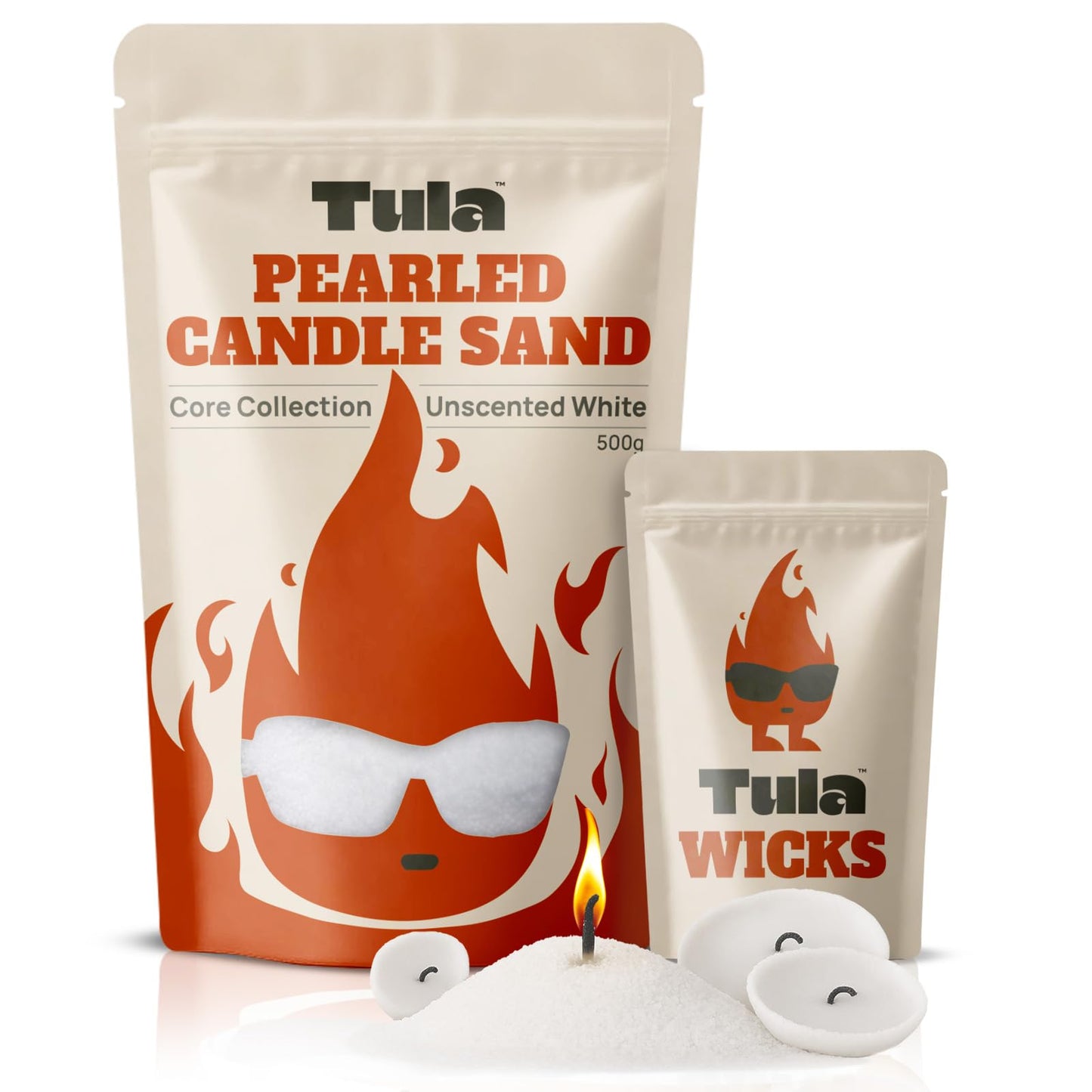 Tula Sand Candles – White Pearled Candle Sand – 18 oz Refillable Soy Wax, Unscented & Paraffin-Free, with 20 Wicks, Pet-Safe for DIY Candle Making & Home Decor