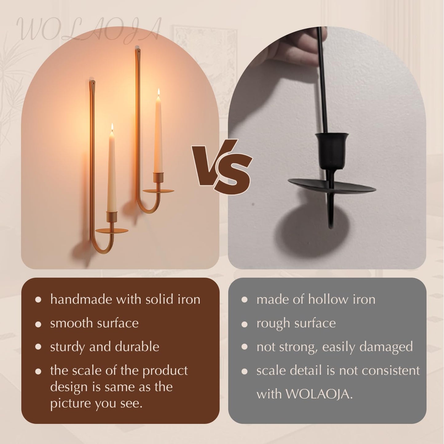 Metal Wall Candle Sconce Holder Set of 2 Wall Mount Candle Holder Pillar Holder Brass Modern Wall Candle Sconces Hanging for Living Room Farmhouse Fireplace Wedding
