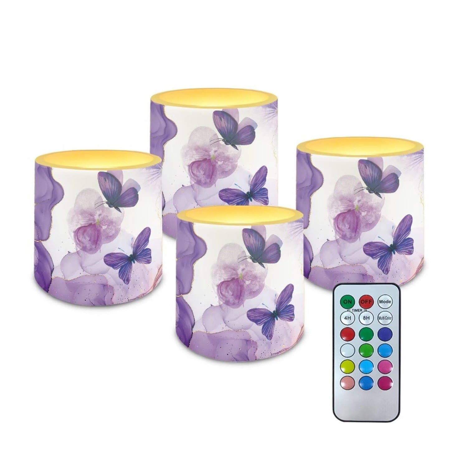 Cozeyat Purple Marble LED Candles Set of 4 Battery Powered Flameless with Remote Timer Dancing Flame Waterproof for Home Beach Garden Decoration