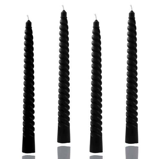 10 inch Black Spiral Taper Candles Set of 4 Pack Tapered Candle, Tall Candlesticks,for Dinner Party Wedding, Holiday Spring,Home Decor,Kitchen Decor (4, Black, 10inch)