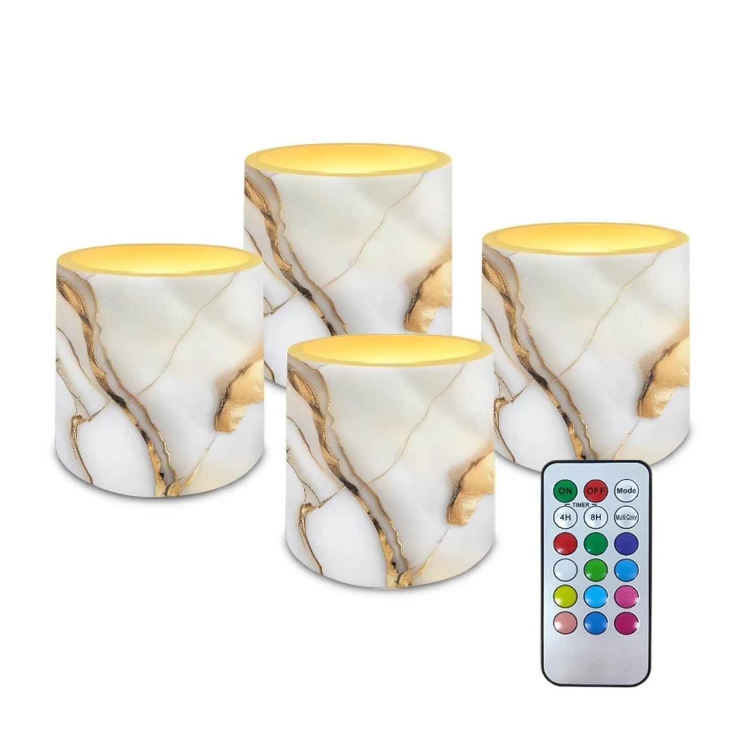 Cozeyat Gold Marble Flameless Candles 4 Pack Waterproof Battery Operated LED with Remote Control Timer Dancing Flame for Indoor Outdoor Home Decor