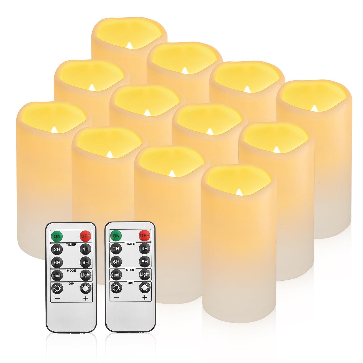 12PACK Waterproof Flameless Candles with Remote Control Candle, Battery Operated Flickering LED Pillar Candle Plastic,Large Size(D3 x H5.5) for Outdoor/Indoor Decoration Wedding, Party, Birthday