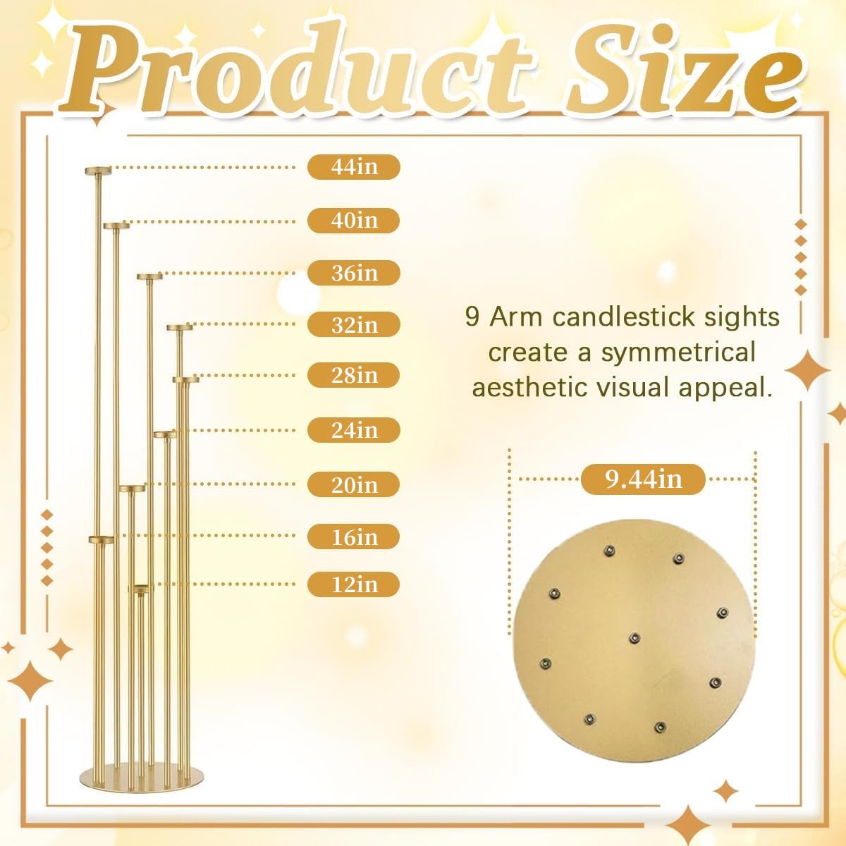 Fullvaseer 2pcs 9 Arm Candelabra,Floor Candle Holders Tall Set for Wedding Aisle Decoration,Gold Candelabras for Fireplace,Candle Stand Fit for Flameless or Wax