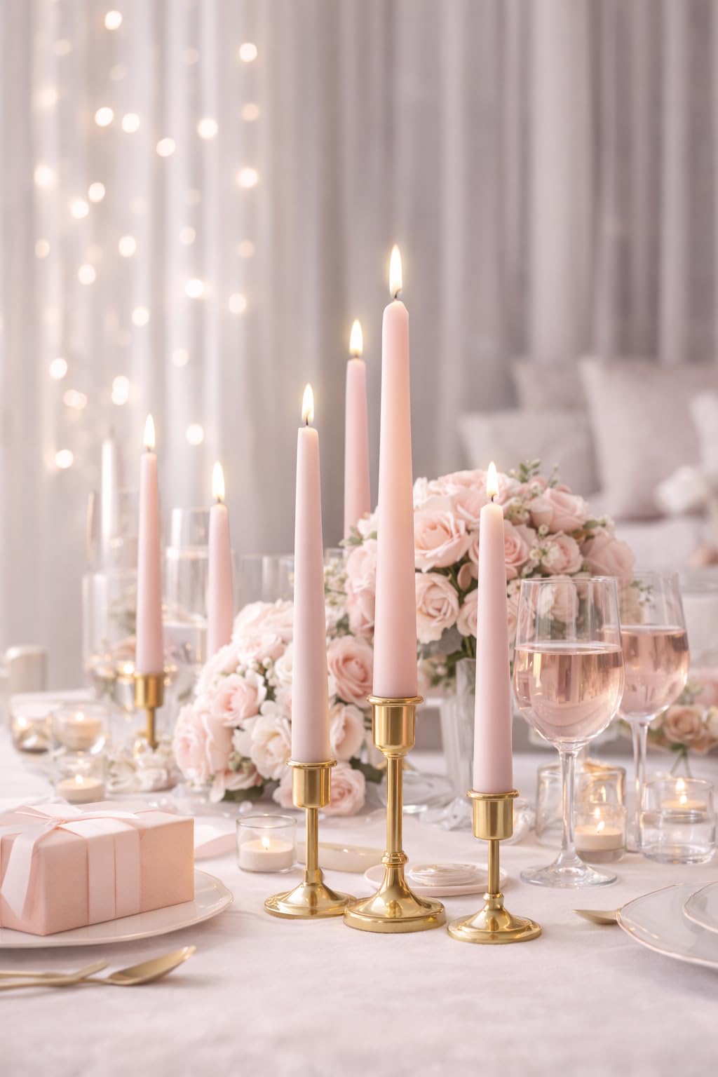 Pink Taper Candles 10'' Baby Pink Blush Candle Sticks Set of 4 | Delightful Scented Natural Soy Wax Candlesticks for Home Decorations,Wedding Upgraded Damage-Proof Gift Box