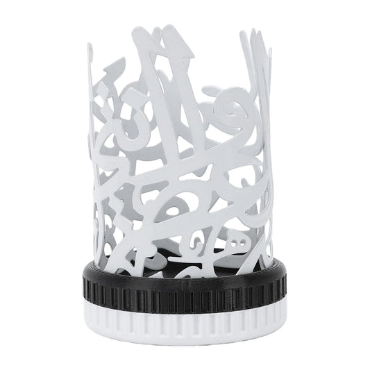 Zunate Vintage Lattice Cut Metal Candle Holder, White Iron Candlestick Holder for Tabletop Shelf Decor, 4.72in Decorative Hollow Centerpiece