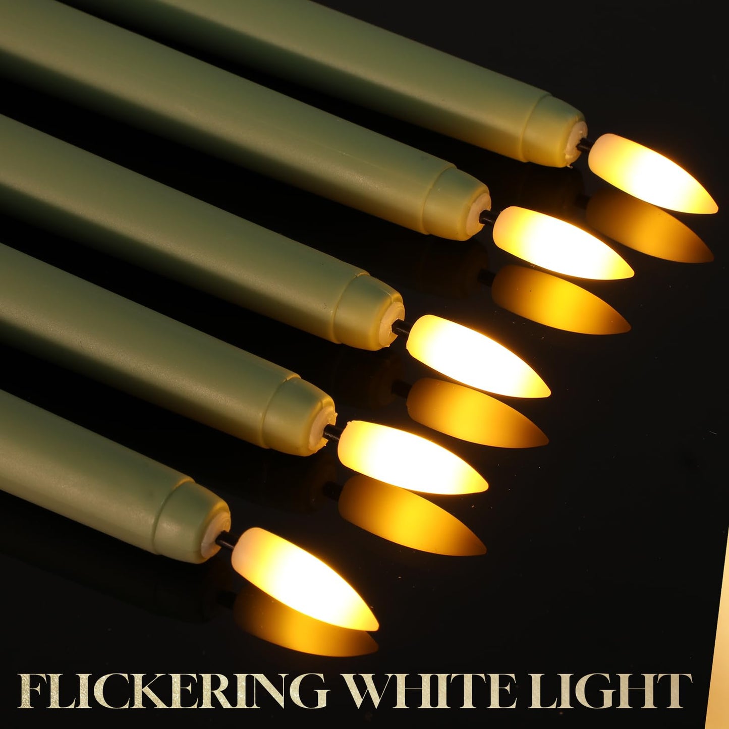 Macarrie 24 Packs Flameless Taper Candles Battery Operated Fake 11 Inch Long Candlelight LED Flameless Candlesticks Flickering Tapered for Spring Summer Wedding(Light Green)