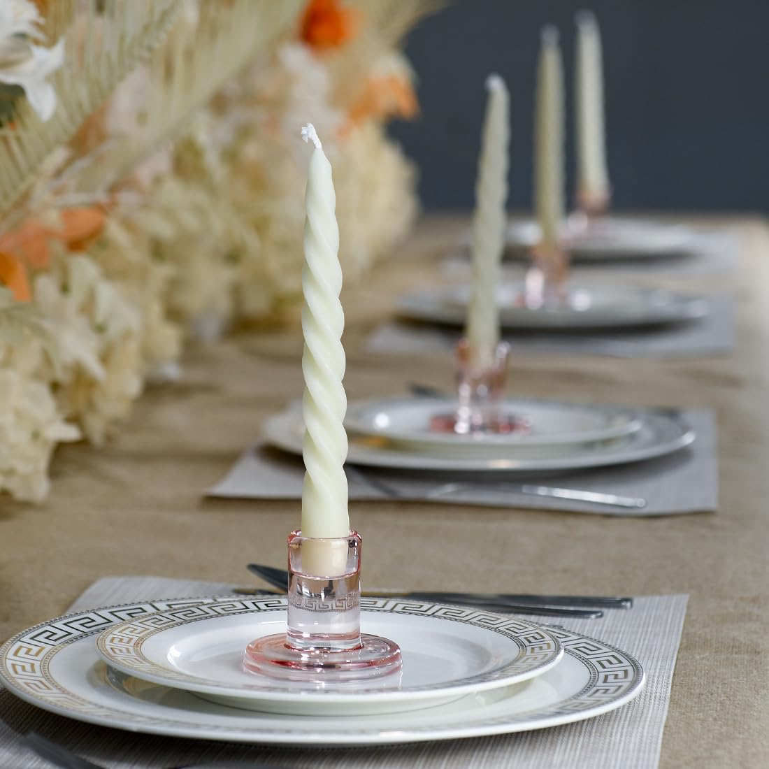 TELOSMA Pink Glass Candle Holders 6PCS for Taper Candles, Candlestick Holders Fit to Taper Candle which Diameter 5/6-7/8 inch, for Wedding Party, Valentine's Dating Dinner Table Decor